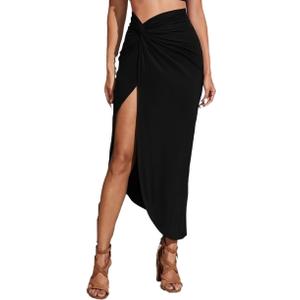 Women's Summer 2025 Fashion Trendy Skirt Sexy Slit Thigh Solid Color Long Skirt, Black, Medium 