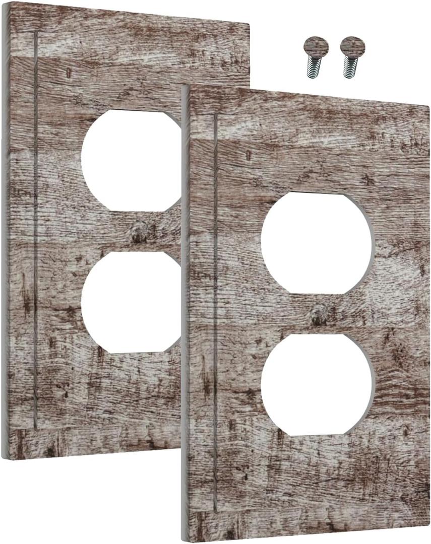 Outlet Covers Dark Grey Brown Rustic Wood Plank 1 Gang Duplex Light Switch Cover Plate Decorative Wall Plates Electrical Switchplate Receptacle Cover for Farmhouse Cabin Decor2Pack