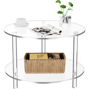 Acrylic Coffee Table, Small Round Modern Coffee Table for Living Room,23.6" D x 23.6" W x 16.5" H (Clear)