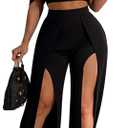 WOKANSE Women's Elegant 2 Piece Outfits Summer Off Shoulder Tube Crop Top and High Waist Split Wide Leg Pants Sets (Large, Black)