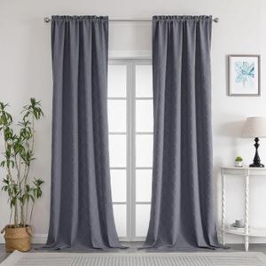 OWENIE 3D Embossed Long Curtains for Living Room 2 Panels Set, Rod Pocket Geometry Light Filtering Curtains for Bedroom, Soft Textured Elegant Curtains 2 Pcs Total Wide 84 Inch 96 Long