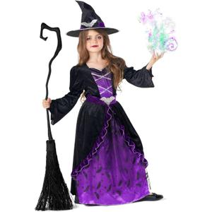 Morph Witch Costume For Girls Toddler, Halloween Costume For Girls, Witch Costume Kids Halloween, Witch Costume Kids Girls (3-4 years, Purple)