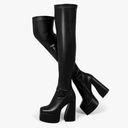 LanreyTaley Platform Thigh High Boots for Women Chunky Block Heels Over The Knee Boots Stretch Go-Go Boot Square Toe Party Boots with Zipper Black 40