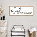 Soak in the Moment Wooden Sign Framed Wall Art, Rustic Horizontal Motivational Bathroom Quote Wood Plaque above the Bathtub, 32''12'' Farmhouse Long Inspirational Shower Room Saying Wood Sign Wall Decor