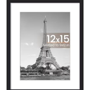 12 x 15 Frame, Display Pictures 9x12 with Mat or 12x15 Without, Wall Hanging Photo Frame, Black, 1 Pack