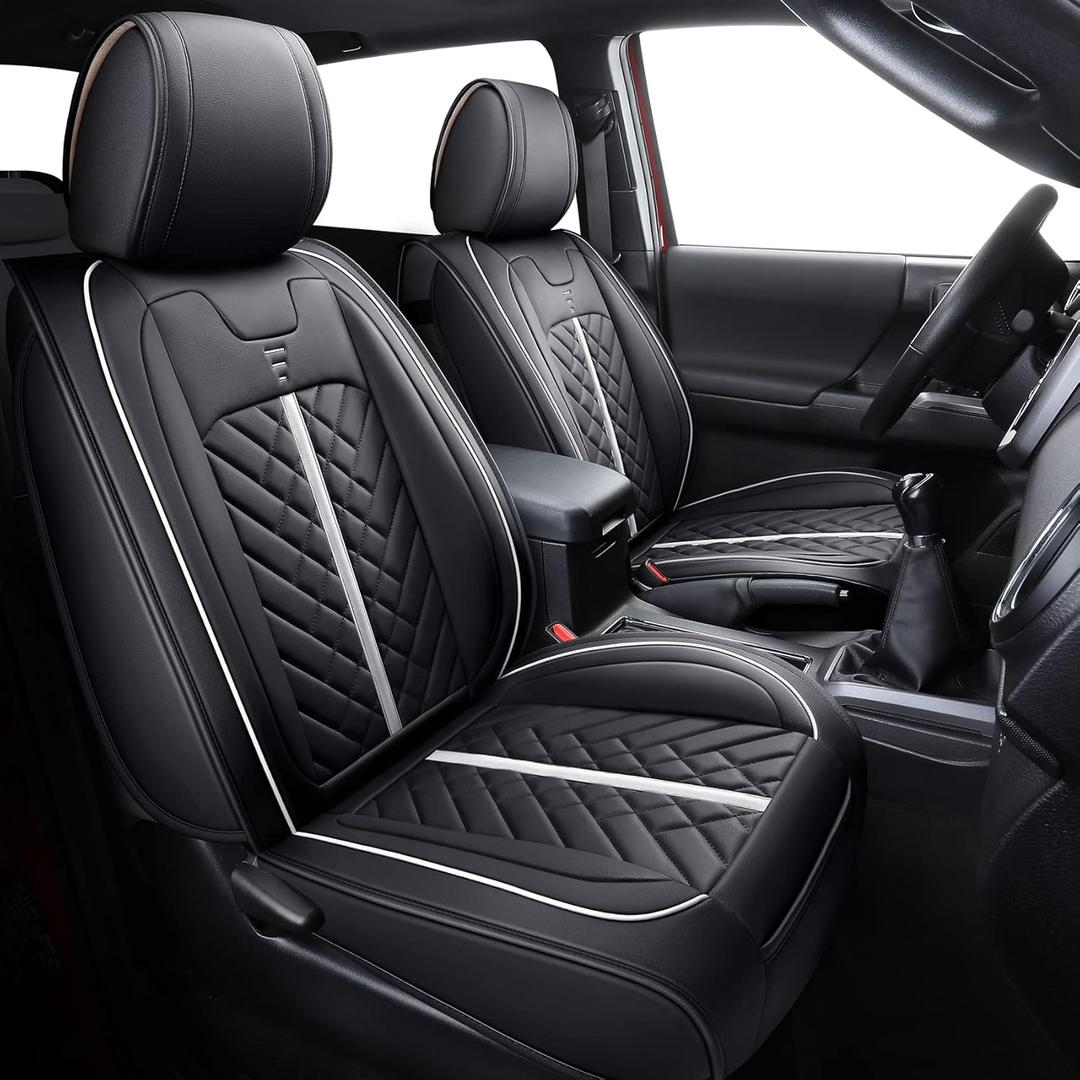 Tomatoman Toyota Tacoma Seat Covers Compatible with 2005-2022 2023 2024 2025 Truck Access Crew Double Cab TRD Offroad SR5 V6 Car Cushions(Full Set/Black-White)