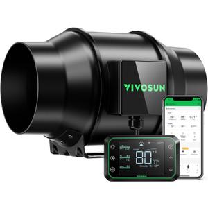 VIVOSUN AeroZesh G6 Inline Duct Fan, Quiet 6" 388 CFM Ventilation Exhaust Fan w/EC Motor and GrowHub E42A Temperature Humidity WiFi-Controller for Heating Cooling Booster, Grow Tents, Hydroponics