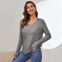 Women's V Neck Pullover Sweater Long Sleeve Soft Knit Lightweight Jumper Tops (Gray, M)