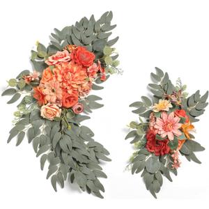 Burnt Orange Artificial Wedding Arch Flowers Swag Set of 2 for DIY Wedding Welcome Ceremony Sign Backdrop Sweetheart Table Chair Home Decoration