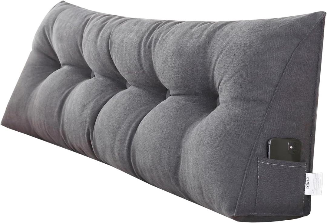 SAMTY Triangular Wedge Pillow headboard Queen Size for Couch Large headboard Pillow with Removable Cover Back Rest Pillows for Sitting up in Bed (Dark Gray)