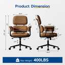 HomeZeer Brown Office Chair with Memory Foam Cushion, Fabric Office Chair with Wheels and Arms, Mid Century Modern Desk Chair with Adjustable Height and Granular Linen, 20 inches x 19.5 inches x 42 inches