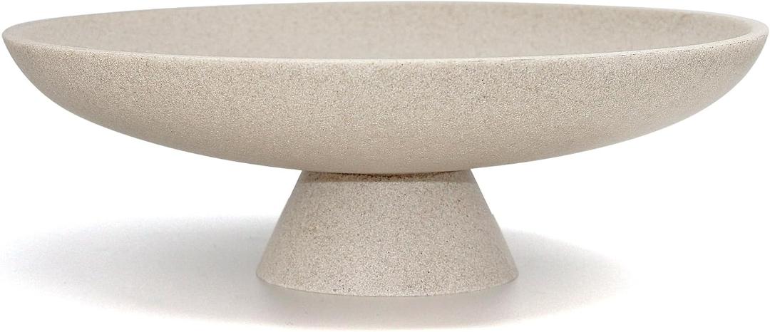 LIN CHUAN Large Decorative Bowl, Modern Resin Pedestal Bowl for Home Decor, Stylish Fruit Bowl for Kitchen Counter, Chic Key Holder for Entry Table, Beige