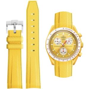 Bands for Moonswatch Watch Rubber for Omega x Swatch MoonSwatch 20mm Rolex Seiko Watch Silicone Men with Stainless Steel Replacement Bracelet Original Bracelet Omega x Swatch MoonSwatch Speedmaster (Yellow)
