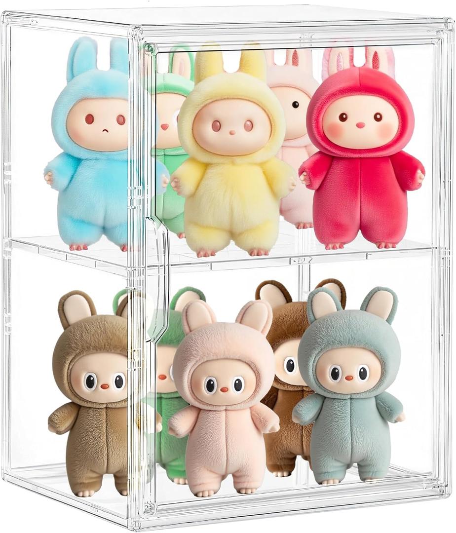 Acrylic Display Case with Removable Shelf Compatible with Labubu POP MART 2 Tier Figure Display Case for Collectibles Cosmetic Clear Acrylic Box