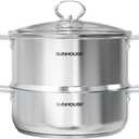 SUNHOUSE 2-Tier Stainless Steel Steamer Pot with Lid - Larger 5.5 QT Steamer & 3.8 QT Stockpot Base - Induction Ready, Compatible with All Cooktops - Multipurpose for Vegetables & Dumplings