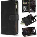 ZZXX for Google Pixel 7A Case Wallet with RFID Blocking Card Slot Premium Soft PU Leather Zipper Flip Folio with Wrist Strap Kickstand Protective Cover for Google 7A Wallet Case(6.1 inch Black)