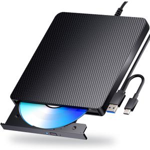 External Blu ray Drives Player Read/Write Compatible Bluray Burner Compatible USB 3.0 and Type-C DVD Burner blu ray Player for pc, Windows 7-11 & Mac, Black