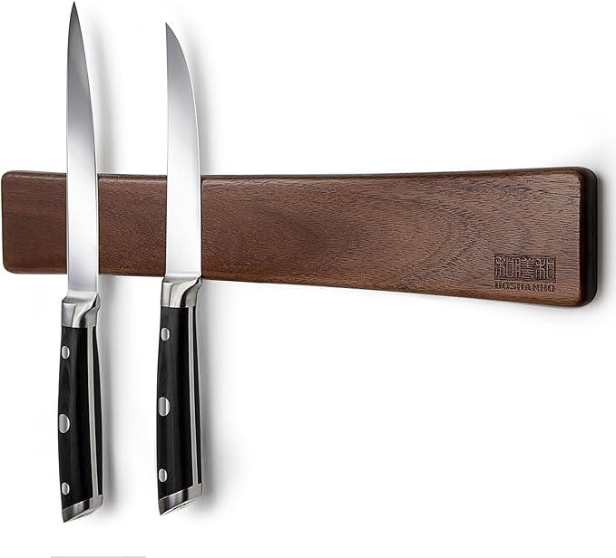 HOSHANHO Magnetic Knife Strips, Magnetic Knife Holder for Wall 16 Inch, Acacia Wood Knife Magnetic Strip Use as Knife Bar, Knife Holder for Kitchen Utensil Organizer