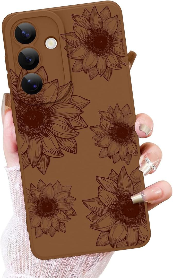 OOK Floral Case for Samsung Galaxy S26 Plus, Cute Sunflower Blooms, Brown | Soft TPU, Shockproof Protective Flower Phone Cover for Women & Girls