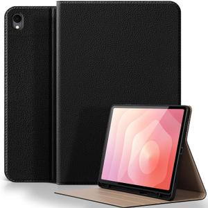 for Samsung Galaxy Tab S11 11 Inch Case 2025, Slim Folio Cover with S Pen Holder, Auto Wake/Sleep, Adjustable Kickstand, Shockproof Hard Shell, Premium Microfiber Leather - Black