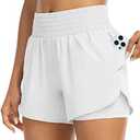 YEZII Womens High Waist Running Shorts Athletic Workout Quick Dry Shorts for Women with Pockets Gym Yoga White Summer Shorts White, L