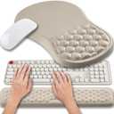 Hokafenle 2 in 1 Ergonomic Mouse Pad Wrist Support & Wrist Rest for Computer Keyboard Set, with Relieve Carpal Tunnel Pain Massage Bulge and Full Memory Gel Design (2In1 Set - Apricot)