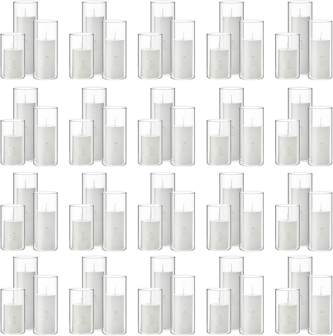 Shihanee 120 Pcs Pillar Candles and Glass Cylinder Vases Clear Cylinder Holders for Slim Pillar Candles Table Decoration (White)