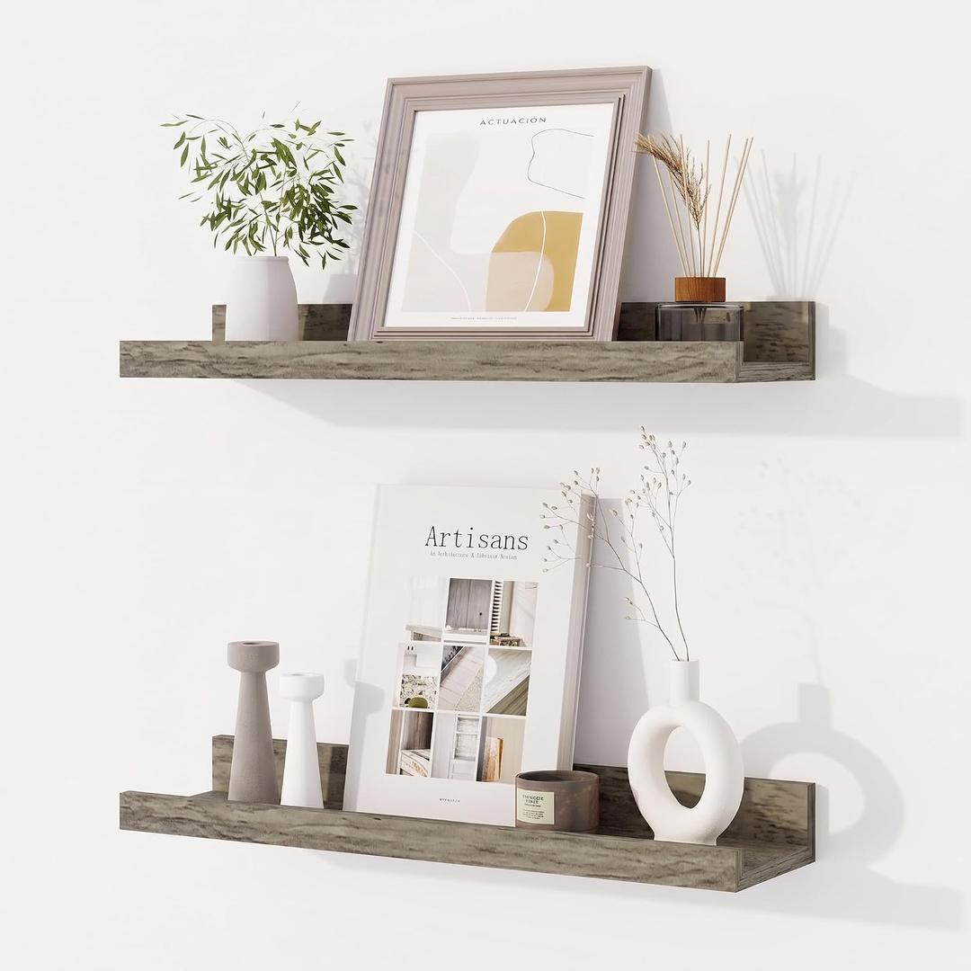 Dreamland Picture Ledge Shelf for Wall, Floating Shelves Set of 2,18 inch Long Floating Shelves with Lip for Living Room,Bedroom,Bathroom,Kitchen,Grey