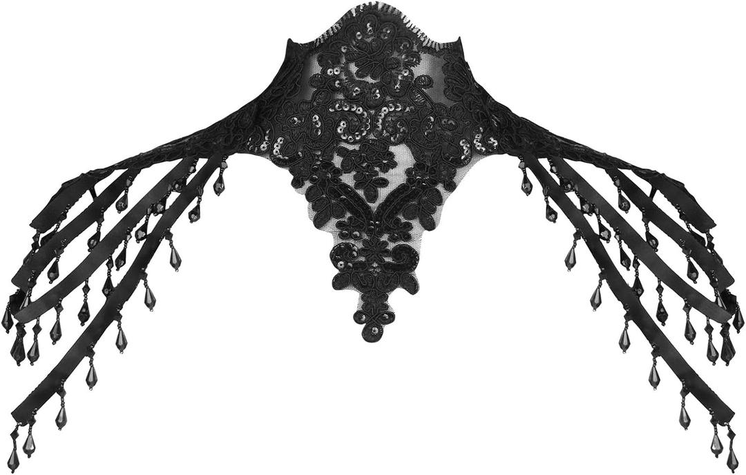 Charmian Women's Steampunk Victorian Chain Shoulder Wrap Cape Collar Choker (Black)