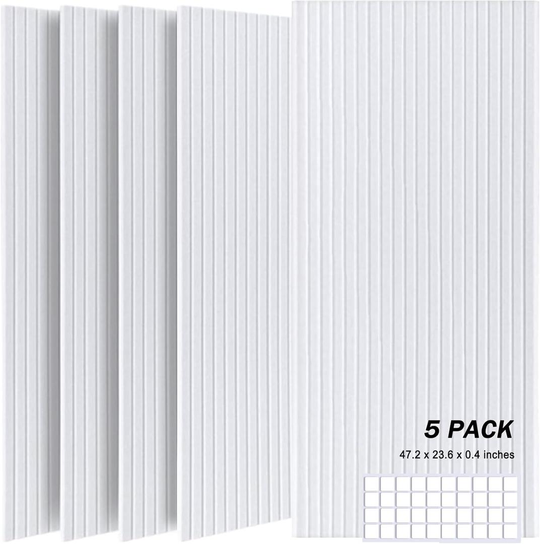 5 Pack Acoustic Panels, 47.2" X 23.6" X 0.4" Decorative Sound Proof Felt Panels, Sound Dampening Panels, Self-Adhesive Sound proof panels for walls, Creative Slotting Design.(White)