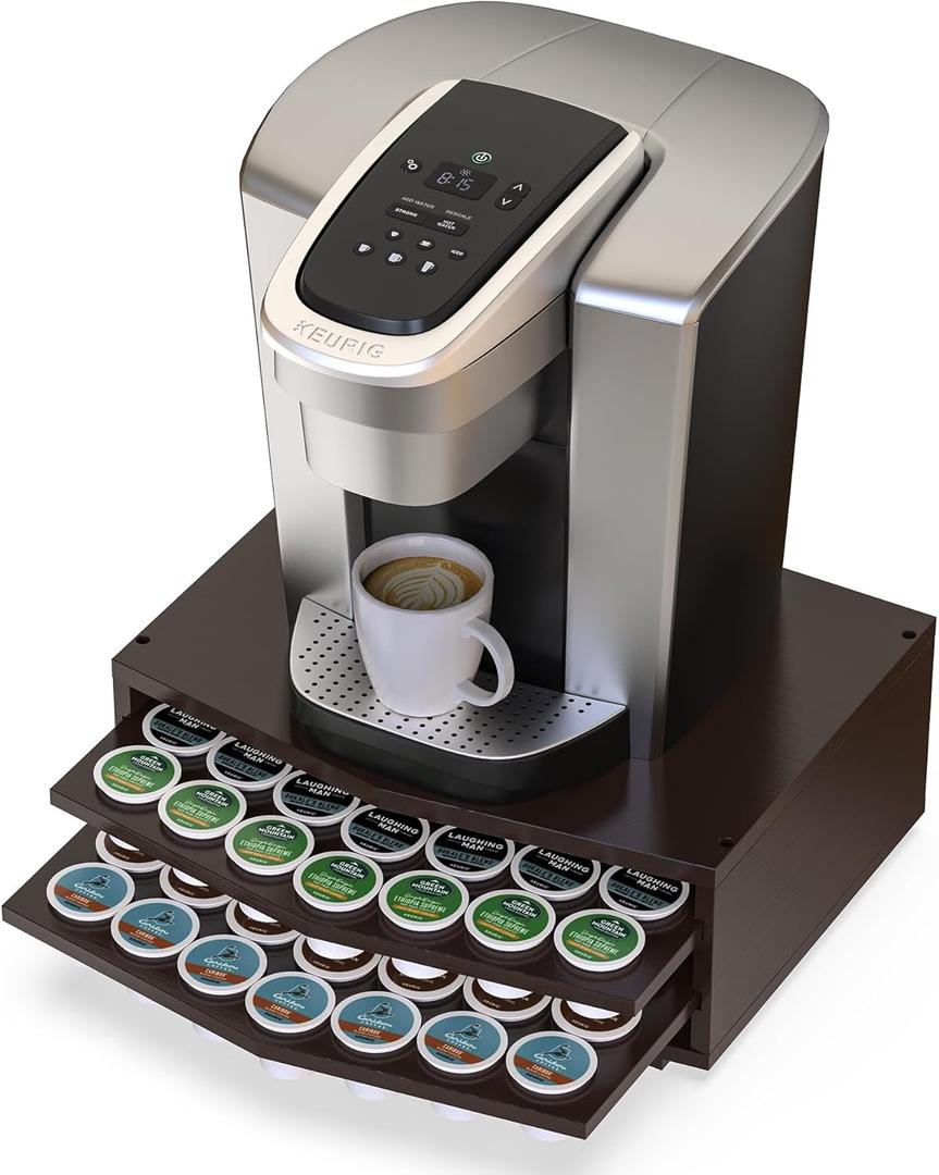 K Cup Holder Coffee Pod Drawer with 2 Sliding Shelf, Premium Bamboo 70 Pod Pack Capacity Rack, 2-Tier Holder & Storage for Keurig, Home Office Kitchen Counter Organizer - Brown KK270