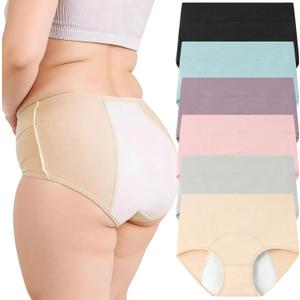 Incontinence Underwear for Women, Plus Size Incontinence Protective Briefs, Cotton High Waisted Adult Panties, 6pcs, 4XL