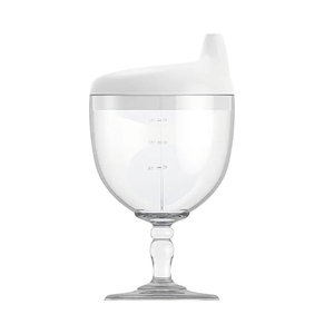 KFT Baby Sippy Cup Wine Glass - Fun No Spill Plastic Goblet for Kids - Perfect Beverage Mug with Lid for Birthday Parties and Celebrations - Ideal for Milk, Juice, and More! (White, 1)