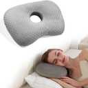 Ear Piercing Pillow with Hole for Side Sleepers for CNH and Ear Pain Inflammation Pressure Sores, Cotton and Polyester Adjustable Filling and Washable Ear Guard Pillow (Light Gray Silk)