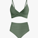 Women's High Waisted Bikini Sets Push Up Twist Front Spaghetti Straps Ruched Two Piece Swimsuit Bathing Suit, Size:M