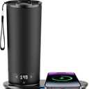 Heated travel intelligent constant temperature coffee cup 20 ounces, wireless charging base coffee service set with coffee cup that maintains constant temperature for 4-10 hours(Black, 20 oz)