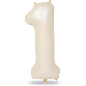 40 Inch Beige Number 1 Balloon for 1st Birthday Decoration, Large Self Inflating Cream Foil Number Balloons 0-9 for Boys Girls, White Sand 1 Helium Balloons for Women Men Party Anniversary Supplies