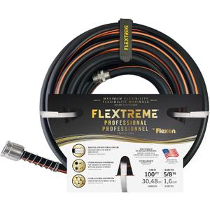 Flexon Flextreme Pro 5/8" x 100ft Performance Rubber Garden Hose Heavy-Duty, Kink-Resistant, All-Weather Flexibility, Industrial-Grade Couplings, Durable Outdoor Watering Hose for Lawn & Garden