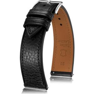 Getalia Italian leather Watch Band Tuscany Natural Vegetable-Tanned Full Grain Genuine Leather,18mm 19mm 20mm 21mm 22mm Quick Release Replacement Watch Straps for Men and Women Thin and Soft (Black / Silver Buckle)