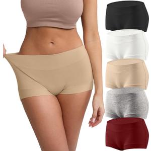 Women's Cotton Boyshorts Underwear 5-Pack Mid Rise Full Coverage Soft No-Roll Briefs (S-XXL) (XXL)