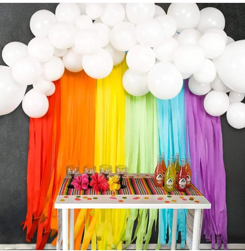 JOYYPOP Rainbow Party Decorations with White Balloon Garland and Rainbow Crepe Paper Streamers for Rainbow Baby Shower Rainbow Birthday Party