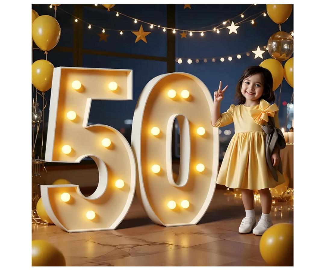 F6TMarquee Numbers 3 Feet Tall Large Light Up Numbers 50th Birthday Decorations Women Men Big Yellow Light Outdoor Anniversary Decorations Balloon Arch Kit Party Backdrop 50