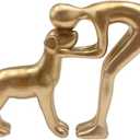 Dog Statues Home Decor Funny Man and Dog Sculpture Decorations for Home Bedroom Living Room Tabletop Bookshelf, Hand-Painted Resin Dogs Memorial Gifts Figurines for Pet Lovers, Gold