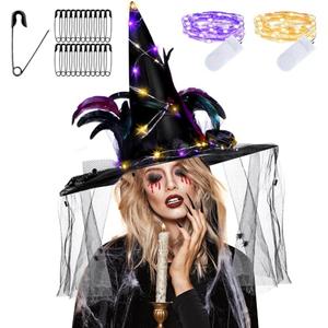 Hercicy Halloween DIY Witch Costume for Women Includes Witch Hat with 2 Pcs Battery Operated 3.3ft 10 LED String Lights 50 Pcs Black Safety Pins for Halloween Party Supplies