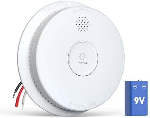 Jemay Smoke Detector, Photoelectric Smoke Alarm with 9V Backup Battery, Hardwired Interconnected Smoke Detector, Fire Alarm with Test/Silence Button for Home, 1 Pack