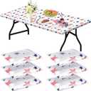 Boao 6 Pcs 4th of July Picnic Table Cover 72 x 30 Inch for 6 ft Tables Independence Day Disposable Table Cloth with Elastic Fitted Rectangle Waterproof for Memorial Day Patriotic Party Supplies