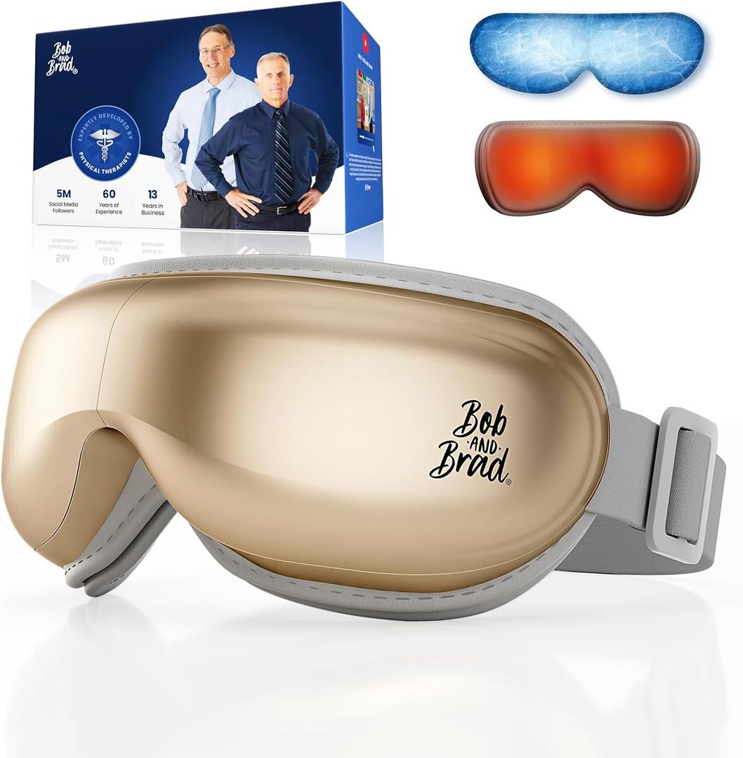 BOB AND BRAD Eye Massager with Heat and Cooling, EyeOasis 3 Eye Mask for Migraines, Sleep Mask with Heat, Compression, Music, Headache Massager for Dry Eyes Strain Migraine Relief Improve Sleep (Champagne Gold (Advanced Migraine Relief))