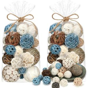 Riceshoot 2 Pack Decorative Balls Potpourri Bowl Filler Decor Natural Vase Bowl Filler Assorted Spherical Rattan Twigs Wicker Balls Cotton for Home Centerpiece(Blue)