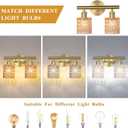 Bathroom Vanity Light, Gold Wall Fixture Over Mirror, Amber Glass Shade Lighting with Bulbs Included for Bedroom & Living Room, 2-Lights