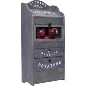 ARTAWEIN Potato Storage Bin Wall-mountable Potato Box with Lid Rustic and Garlic Drawer Onion Organizer with Grocery Section Decorative Vegetable Organization Cabinet for Kitchen